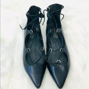 TopShop Lace Up Ghillie Pointed Toe Black Sz 7